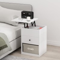 BYHBYLWISSFEN White Bedside Table with Lift Top - Modern Storage Nightstand with Hidden Compartment, Perfect for Bedroom or Living Room