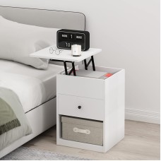 BYHBYLWISSFEN White Bedside Table with Lift Top - Modern Storage Nightstand with Hidden Compartment, Perfect for Bedroom or Living Room