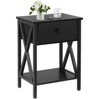 BYHBYLWISSFEN Black Bedside Table with Drawer - Stylish Wooden Nightstand with Storage, Compact Design for Small Spaces, Bedroom Furniture