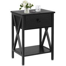 BYHBYLWISSFEN Black Bedside Table with Drawer - Stylish Wooden Nightstand with Storage, Compact Design for Small Spaces, Bedroom Furniture